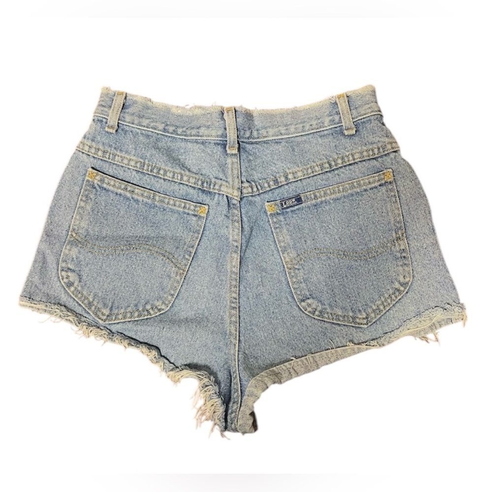 VINTAGE 1980s Lee Denim Cutoff Jean Shorts Frayed Boho High Rise Tag Size 9